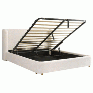 Merax Lit capitonné  140 x 190 cm, lit double avec sommier hydraulique, sommier à lattes et tête de lit bouclé amovible, beige - beige multi-maté