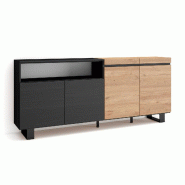 SKRAUT HOME Buffet salon et cuisine, 200x87x35cm, 4 Portes, Design industriel, Chêne et noir - beige Bois manufacturé 62_2