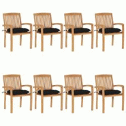VidaXL Chaises De Jardin Empilables Avec Coussins Lot De 8 Teck Solide - noir 3073286 VidaXL Chaises De Jardin Empilables Avec Coussins Lot De 8 Teck Solide - noir 3073286