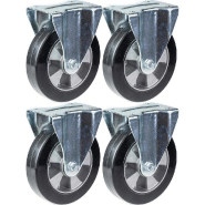 Roulette 200mm 8" en caoutchouc noir, fixe, capacité 1400kg, jeu de 4 Roulette 200mm 8" en caoutchouc noir, fixe, capacité 1400kg, jeu de 4