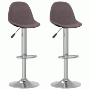Décoshop26 - Lot de 2 tabourets de bar chaises hautes hauteur réglable en tissu taupe cadre en acier DEC029883 - 3000257609282