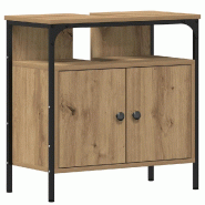 Helloshop26 - Armoire lavabo salle de bain rangement esthétique 60 x 30 x 60 cm en bois d'ingénierie chêne artisanal 02_0051853 - Bois massif 30002