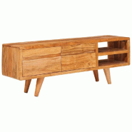 Helloshop26 - Meuble TV moderne avec étagère design minimaliste 110 x 30 x 40 cm en bois d'acacia marron 02_0058690 - marron Bois massif 3000240724190