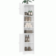 Merax meuble d’angle de salle de bain 37×24.5×170 cm, armoire haute étroite, 2 portes, 3 étagères ouvertes, blanc - gris N877P296997K