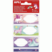 Apli Lot de 5 Pochette de 9 étiquettes scolaires fantaisies, format 36 x 81 mm, thème Licornes - 8410782184355