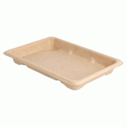 Boîte sushi bagasse naturelle 16,5x11,5x1,5cm - par 1000