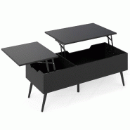 Helloshop26 - Table basse relevable 111 x 48 x 53,5 cm avec compartiments de rangement pratique style contemporain en bois noir 20_0013802 - 300022793