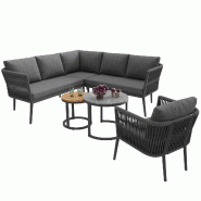 Merax salon de jardin modulable pour 5-6 personnes, ensemble de canapé d'angle avec canapé simple et 2x table, coussins, rotin PE, gris - gris méta