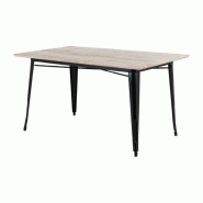 Table à manger rectangulaire d'intérieur (L)1450 x (P)880 mm, plateau à lattes en bois, piètement acier noir, à assembler