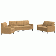 VidaXL Ensemble de canapés 3 pcs avec coussins Marron Velours Modèle Lucerna - 3278358