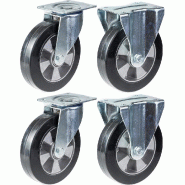 152mm 6" roulettes en caoutchouc noir pivotantes et fixes capacité 1320kg, set de 4 152mm 6" roulettes en caoutchouc noir pivotantes et fixes capacité 1320kg, set de 4