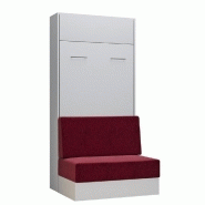 ARMOIRE LIT ESCAMOTABLE DYNAMO SOFA CANAPÉ INTÉGRÉ BLANC TISSU ROUGE 90*200 CM