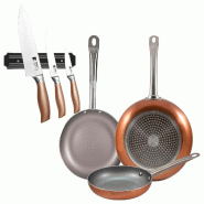 BERGNER - Set 3 Poêles aluminium Pressé Ø18/22/26cm Compatible Induction avec Ensemble de 3 Couteaux en acier inoxydable avec Support magnétique m