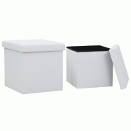 Décoshop26 - Lot de 2 tabourets assises poufs de rangement pliables en PVC blanc DEC026385 - 3000255786695