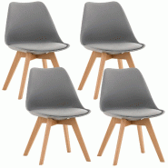 Décoshop26 - Set de 4 chaises de salle à manger design scandinave en PVC gris et pieds en bois clair 10_0001844 - gris Bois massif 3000250702874