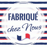 Etiquette cadeau adhésive "Fabriqué chez nous" rayures blanc 35x35mm - par 500