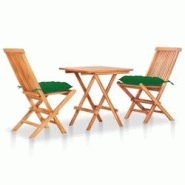 Helloshop26 - Ensemble de bistro jardin meuble extérieur terrasse 3 pièces avec coussins vert bois de teck massif 02_0013517 - 3000736782727 Helloshop26 - Ensemble de bistro jardin meuble extérieur terrasse 3 pièces avec coussins vert bois de teck massif 02_0013517 - 3000736782727