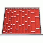 Jeu de compartimentages Hauteur du panneau 50-75 mm pour largeur armoire 600 mm 16 douilles av 40 cloisons de séparation Jeu de compartimentages Hauteur du panneau 50-75 mm pour largeur armoire 600 mm 16 douilles av 40 cloisons de séparation