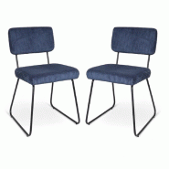 Kosmi Lot de 2 chaises Design MATYS en Velours côtelé Bleu - bleu métal 3760301698203