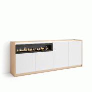 SKRAUT HOME Buffet salon et cuisine, 207x80x37 cm, 4 Portes, Cheminée électrique, Blanc et Chêne Soft - blanc Bois manufacturé 705_3