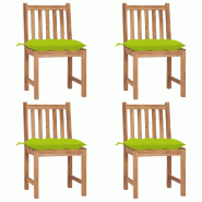 VidaXL Chaises De Jardin Lot De 4 Avec Coussins Bois De Teck Massif - vert 3073114