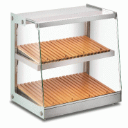 Vitrine snack neutre en acier et verre avec 2 étagères en bois. Eclairage LED. Dimensions (LxPxH) 68,4x45,7x51,6 cm. Modèle BRD70 - 4241