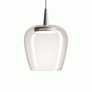 Zafferano Lampe à suspension Bilia 230V LED 8W CRI 90 verre borosilicaté soufflé à la bouche, aluminium et transparent, diamètre 18 cm, hauteur 3