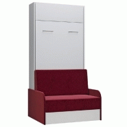 ARMOIRE LIT ESCAMOTABLE DYNAMO SOFA BLANC CANAPÉ + ACCOUDOIRS TISSU ROUGE 90*200 CM