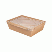 Barquette Kraft + couvercle PET 2100cc 22x16,4x6,5 - par 50