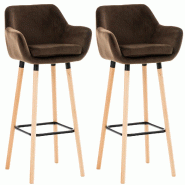 CLP Lot de 2 tabourets de bar Grant velours Marron - marron textile 312929