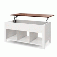 Helloshop26 - Table basse avec plateau relevable 3 compartiments ouverts pour rangement polyvalents pour salon bureau blanc 20_0005960 - 300020078830 Helloshop26 - Table basse avec plateau relevable 3 compartiments ouverts pour rangement polyvalents pour salon bureau blanc 20_0005960 - 300020078830