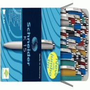 Schneider Stylo à bille rétractable K15 50 couleurs assorties, écriture bleue - 50-3080