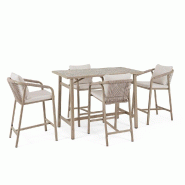 Table bar + 4 tabourets Kalimera Timber 140 x 73 x 100 cm