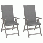 VidaXL Chaises Inclinables De Jardin Lot De 2 Et Coussins Bois Acacia - gris 3064699