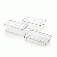 AQA Design Ensemble de 3 conteneurs avec couvercle YODO-C en PET transparent L.33,5 P.21,5 H.10 MP02671 - transparent plastique MP02671 AQA Design Ensemble de 3 conteneurs avec couvercle YODO-C en PET transparent L.33,5 P.21,5 H.10 MP02671 - transparent plastique MP02671