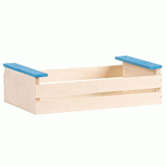 Cagette bois rectangle larges lattes nature/bleu 17x11x5cm