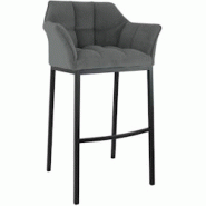 CLP Tabouret de bar Damaso Cord avec piètement à quatre pieds Gris/Noir - gris métal 326352 CLP Tabouret de bar Damaso Cord avec piètement à quatre pieds Gris/Noir - gris métal 326352