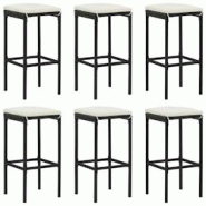 Décoshop26 - Lot de 6 tabourets de bar avec coussins crème et résine tressée noir DEC029586 - noir 3000257449529