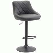 Décoshop26 - Tabouret de bar en synthétique gris pivotant avec repose-pieds métal noir coutures décoratives TDB10583 - gris 3000413569603