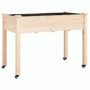 Helloshop26 - Jardinière bac lit surélevé plantes fleurs terrasse jardin sur roues avec doublure 118 x 59 x 80 cm bois de sapin 02_0038726 - Bois m
