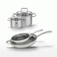 Lot Poêles 32cm & 28cm Elo Relief Evolution avec 2 Faitouts 12cm & 16cm - gris inox 3176239957310
