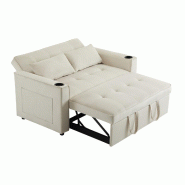 Merax Canapé-lit pliable 2 places en velours beige, porte-gobelets, poches latérales, coussins et dossier réglable - beige multi-matériau N653P464748A Merax Canapé-lit pliable 2 places en velours beige, porte-gobelets, poches latérales, coussins et dossier réglable - beige multi-matériau N653P464748A