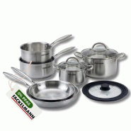 Poêles à Frire 26 28 cm, Casseroles 14 et 18 cm, Faitouts 20 24 cm inox 18/10 Triply et Couvercle Fackelmann Vita3 - gris Acier inoxydable 18/10 317