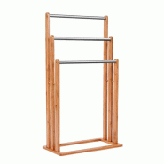 Porte-serviettes sur pied COSTWAY, porte-serviettes avec 3 barres en acier inoxydable, porte-serviettes sur pied en bambou - marron Bois manufacturé