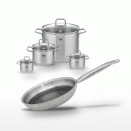 Batterie de cuisine Ensemble de casseroles et poêles poêle 28 cm faitouts 12/14 cm et 20/26 cm Elo Collection Relief Solution Citrin - gris 31762399
