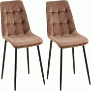 Décoshop26 - Lot de 2 chaises de salle à manger coutures décoratives carrées en velours marron cadre métal noir 10_0007644 - marron métal 300026