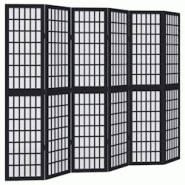Décoshop26 - Paravent séparateur de pièce cloison 6 panneaux en bois de paulownia noir DEC031125 - noir 3000258301352