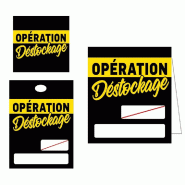 Etiquettes Destockage - kit 500 adhésives + 50 à trou + 50 chevalets