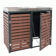 Mendler Habillage pour 2 poubelles HWC-K14, Box pour poubelles avec bac à plantes, 124x134x84cm WPC acier inoxydable 79kg ~ aspect bois de noyer - ma