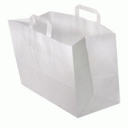 Sac Kraft Blanc Poignées Plates - Haute Résistance 80g/m² - Spécial Vente à Emporter - [Dimensions ex: 32+16x35cm] - Lot de 250 - blanc papier MPR85